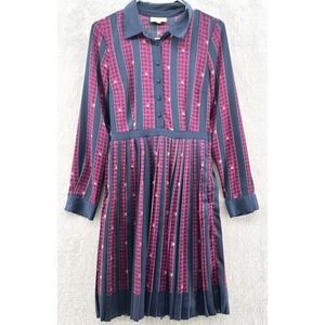 ModCloth Dress Womens Small Just my Typist Pleated Dress Clover Stripe Secretary